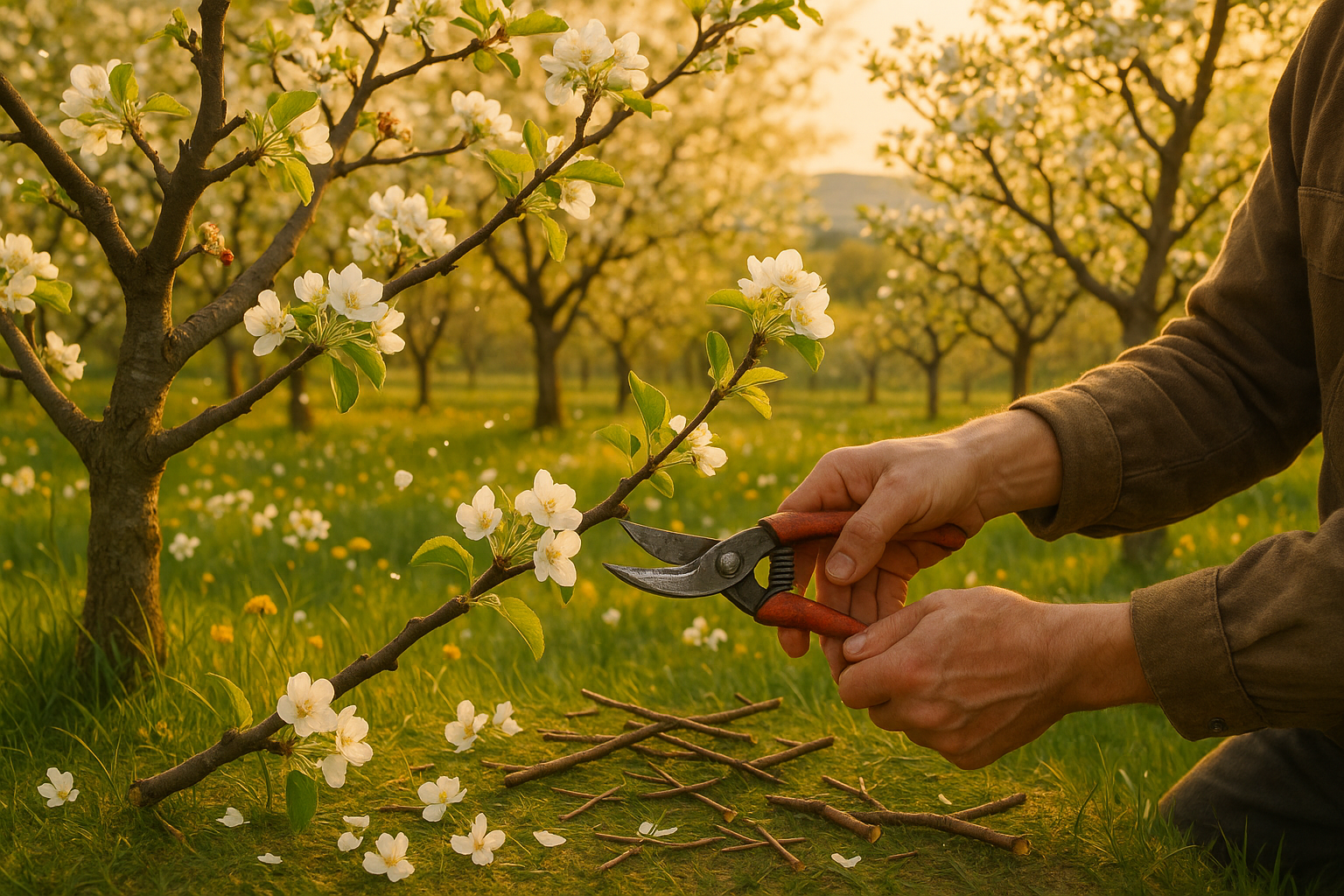 Обрезка яблони весной &ndash; садовод-спортсмен использует секатор для формирования кроны