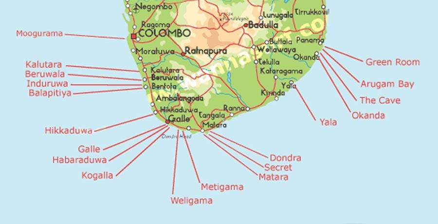 Карта серф-спотов Шри Ланка