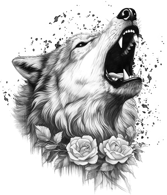 Принт Волк и розы