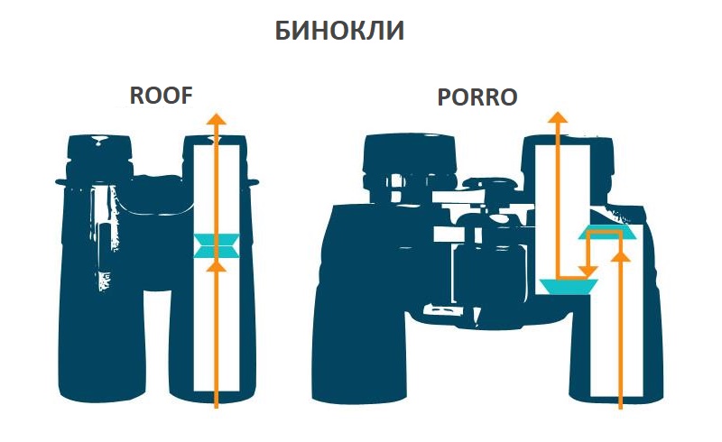 Оптическая схема бинокля, roof или porro