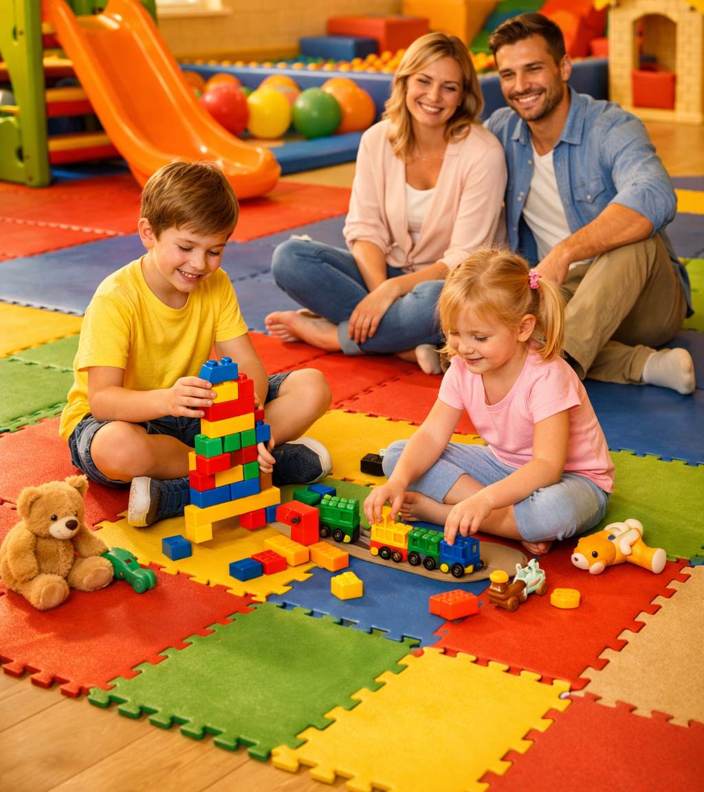 Семья в детской игровой комнате