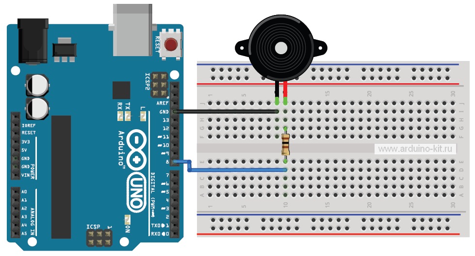 Arduino проект 10: Управляем пьезоизлучателем: меняем тон, длительность, играем музыку