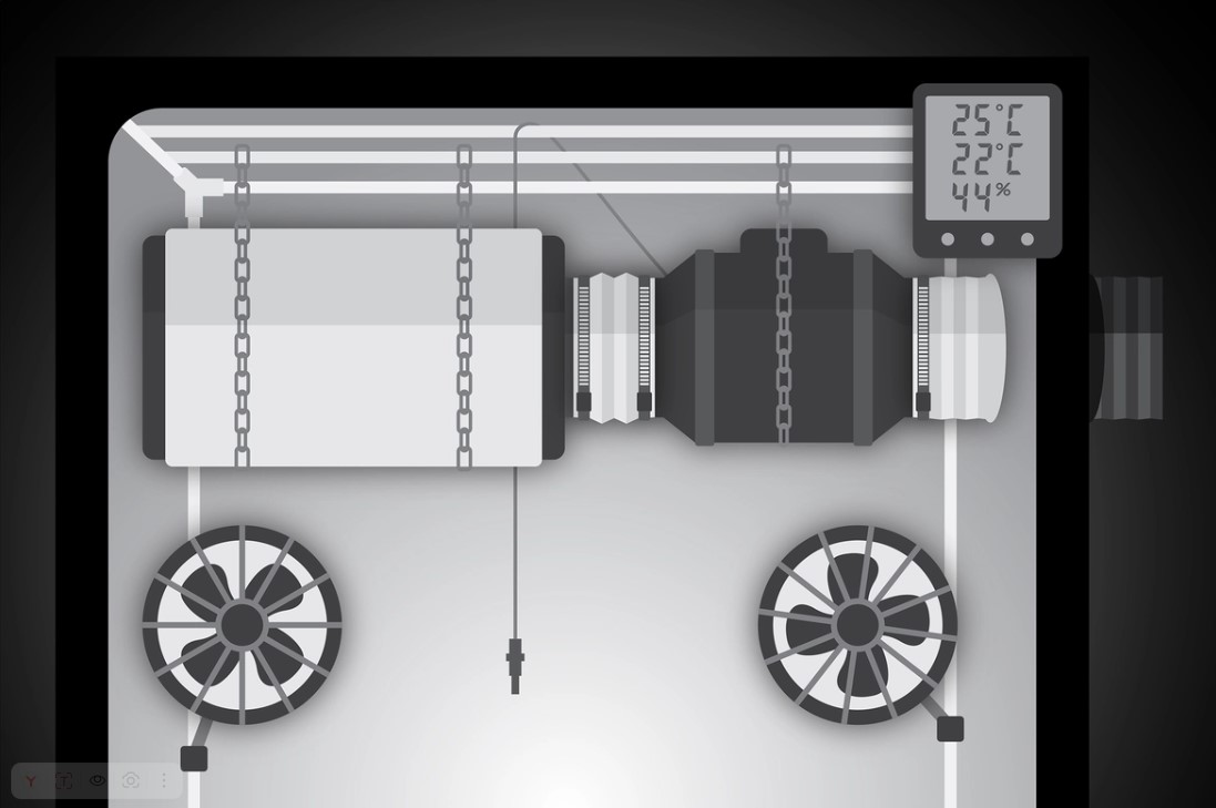 Схема комплекта вытяжного вентилятора и угольного фильтра