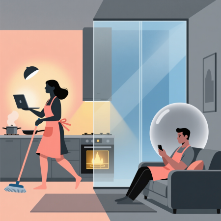 <img src="loneliness-in-marriage-disconnect.jpg" alt="Illustration of emotional loneliness in marriage showing a couple living separately in the same room">