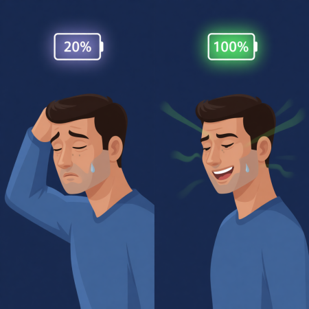 <img src="human-battery-recharge-comparison.jpg" alt="Human battery recharge from 0% to 100% with energy exercises">