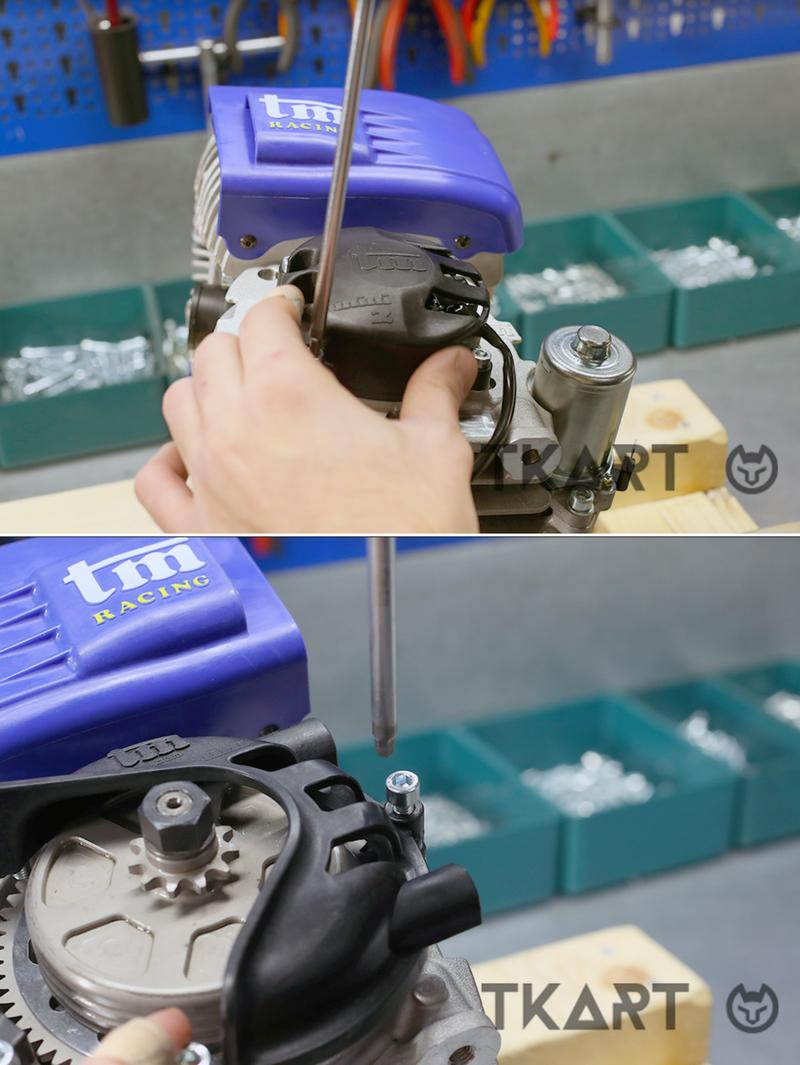 Установка крышки зажигания и крышки звёздочки мотора TM Mini 60cc