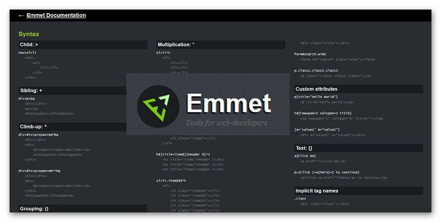 Документация плагина Emmet