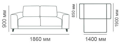 габаритные размеры 2-местного дивана Модерн-2