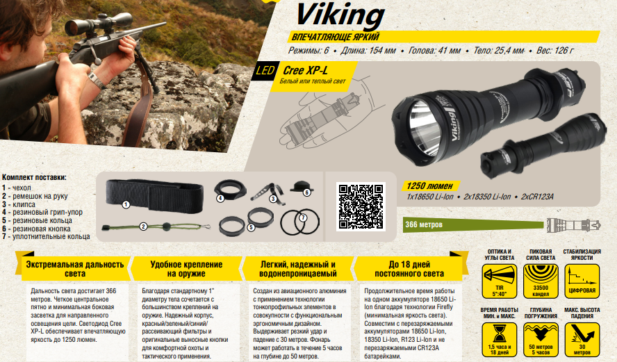 Характеристики тактического светодиодного фонаря Armytek Viking