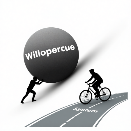 <img src="willpower-vs-system-discipline.jpg" alt="Willpower vs System approach to discipline pushing boulder vs riding bicycle">