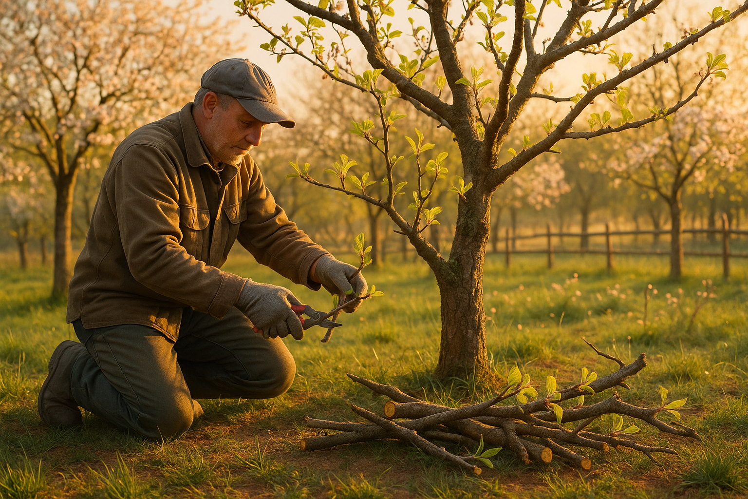 Старое яблоневое дерево в процессе омолаживающей обрезки с удалением старых и сухих веток