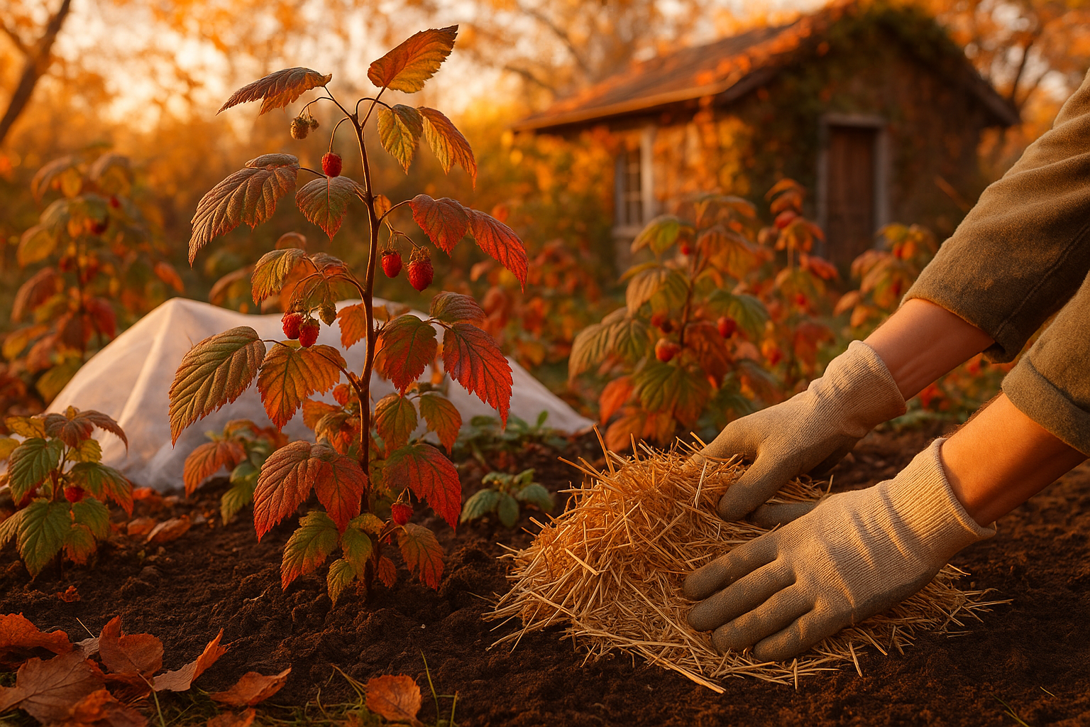 Ремонтантная малина осенью &ndash; процесс обрезки и укрытия кустов для зимовки