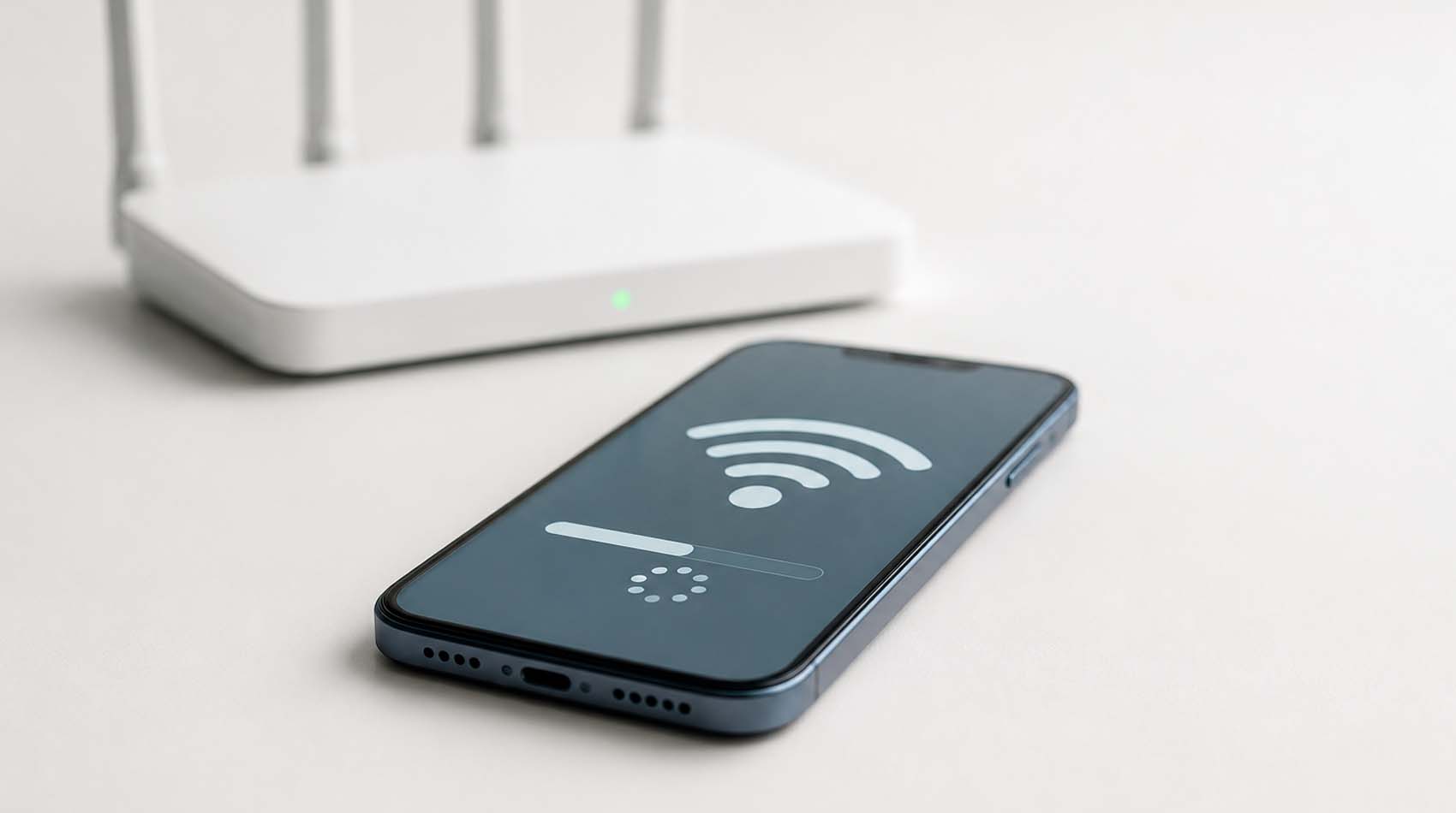 Смартфон с полным значком Wi-Fi и медленно загружающейся страницей Смартфон с полным значком Wi-Fi и медленно загружающейся страницей