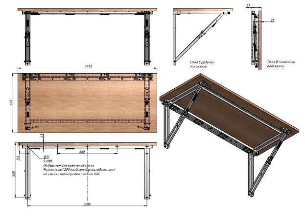 Раскладной кухонный стол своими руками: чертежи и схемы