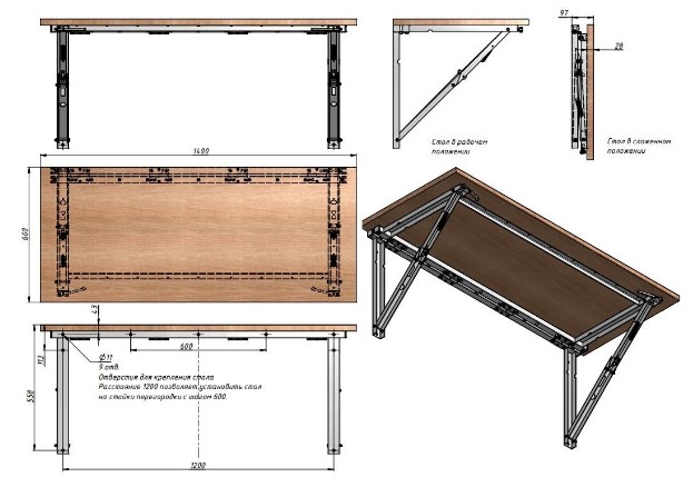 Складной стол своими руками: чертежи, размеры, фото
