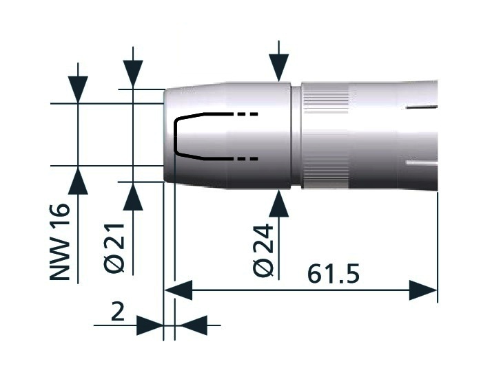 345P122673 Сопло газовое коническое 16,0 / 61,5 мм