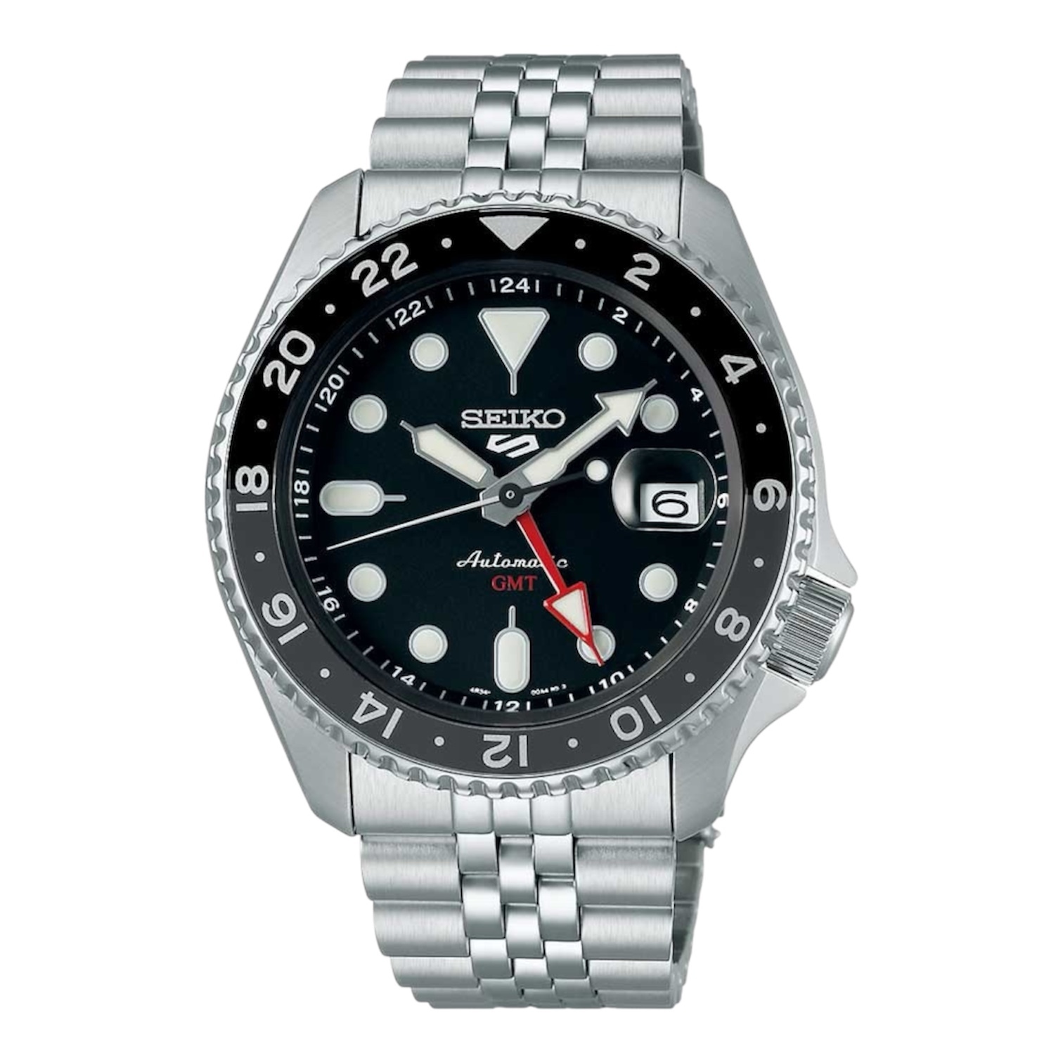Seiko SSK001K1 Bruce Wayne GMT Seiko 5 Sports SSK001K1 «Bruce Wayne» — механический GMT с чёрно-серым безелем и красной GMT-стрелкой