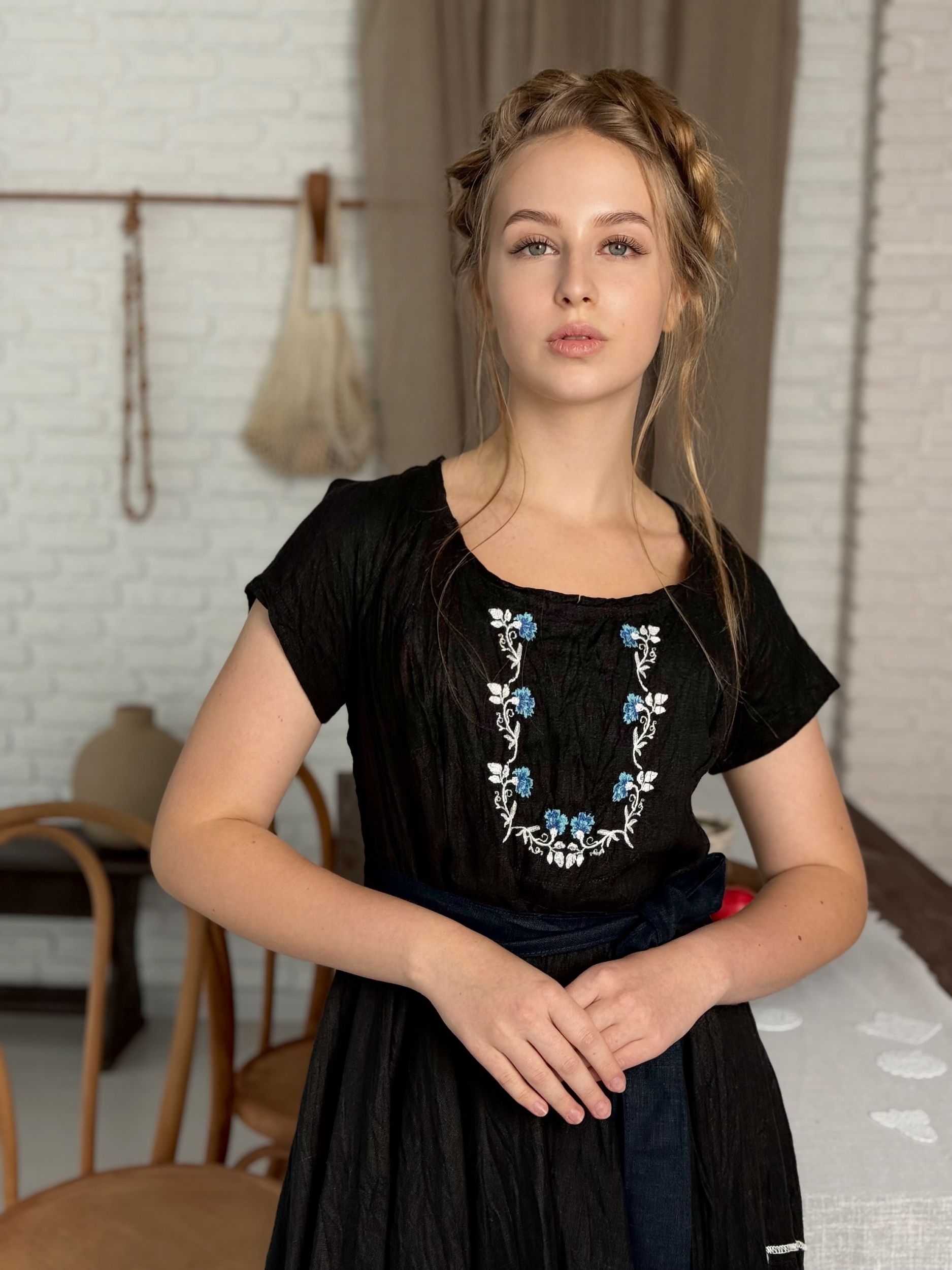 Василек. Платье льняное асимметричное с вышивкой "Васильки" PL-422603