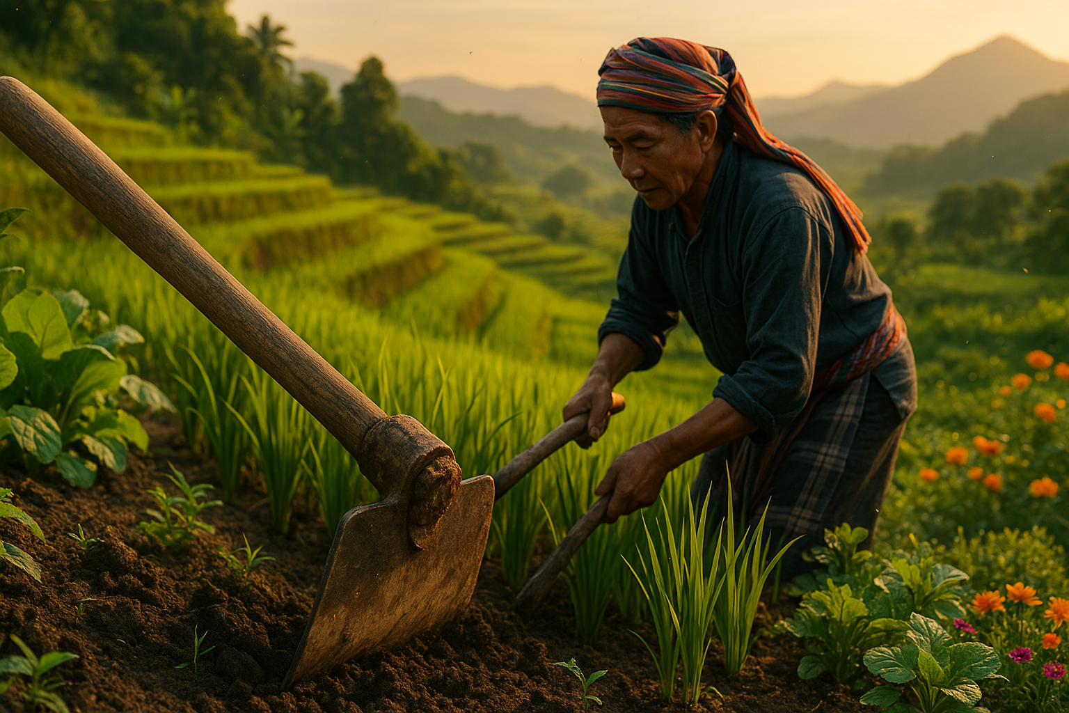 Древняя мотыга &ndash; деревянная рукоять с каменным или металлическим лезвием для обработки земли