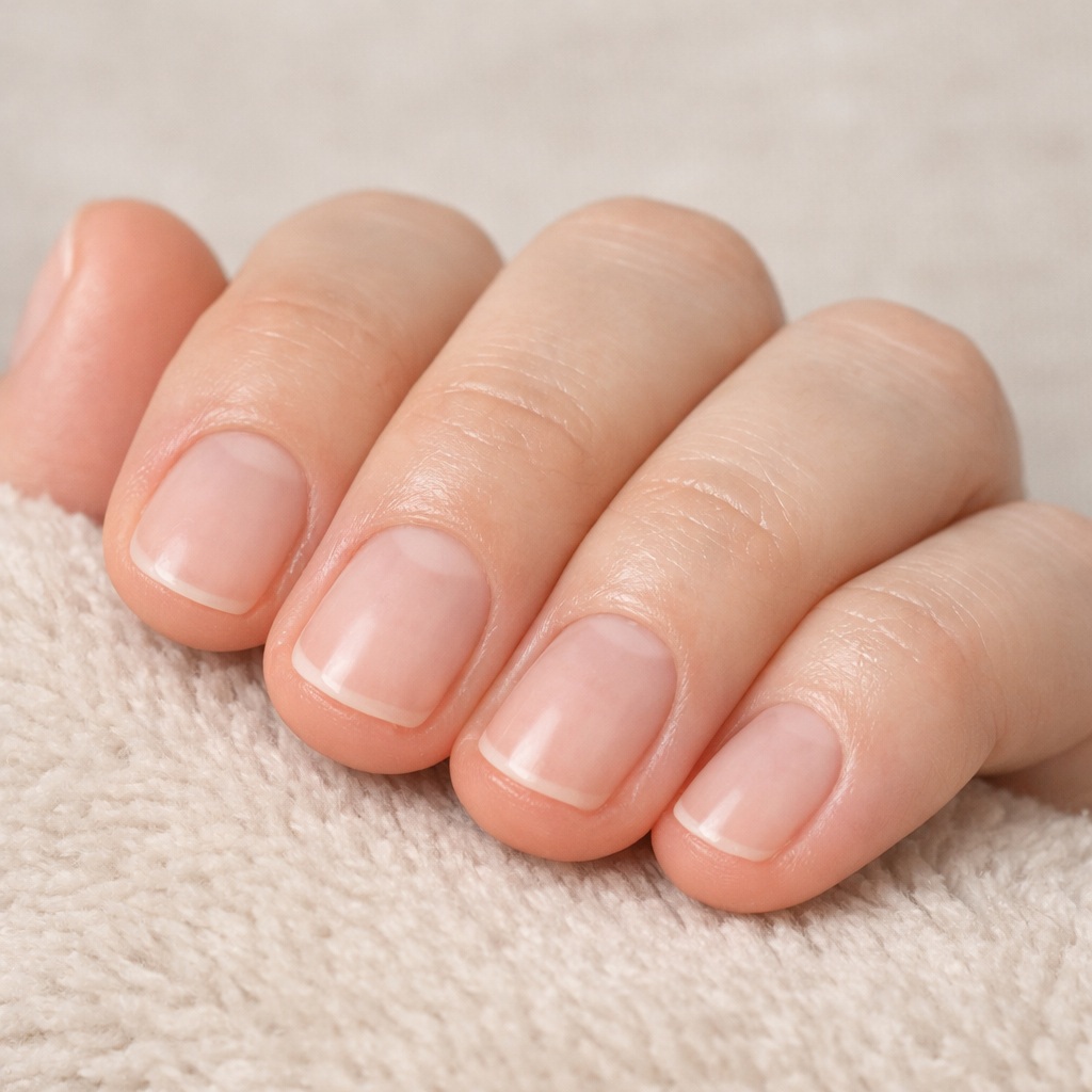 Короткие натуральные ногти после деликатной обработки кутикулы