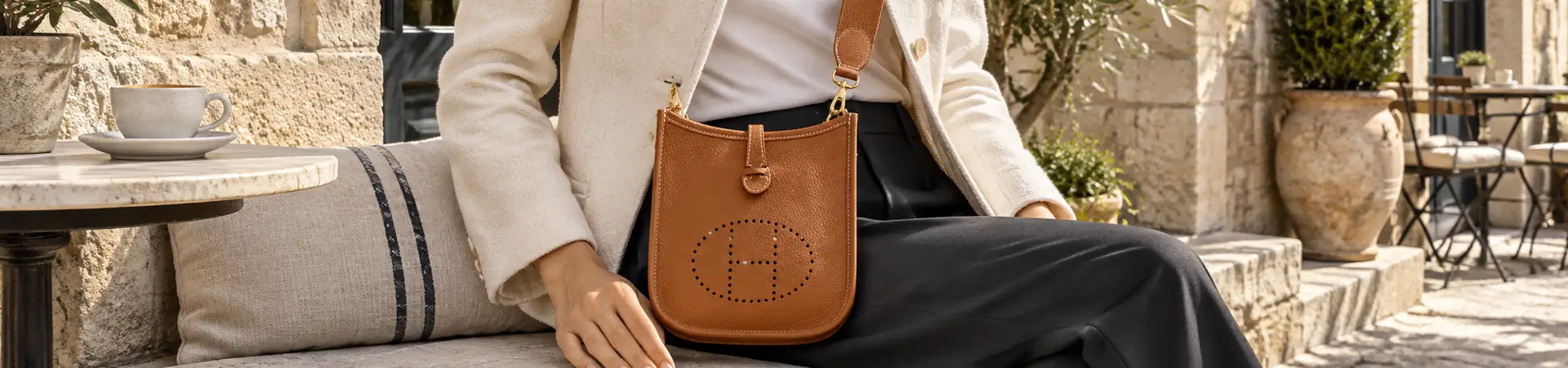 Сумка через плечо тёмно-коричневая от Bottega Veneta BP5-813977 в lifestyle-сцене к статье «В руке, на плече, через плечо: выбираем способ носить сумку»