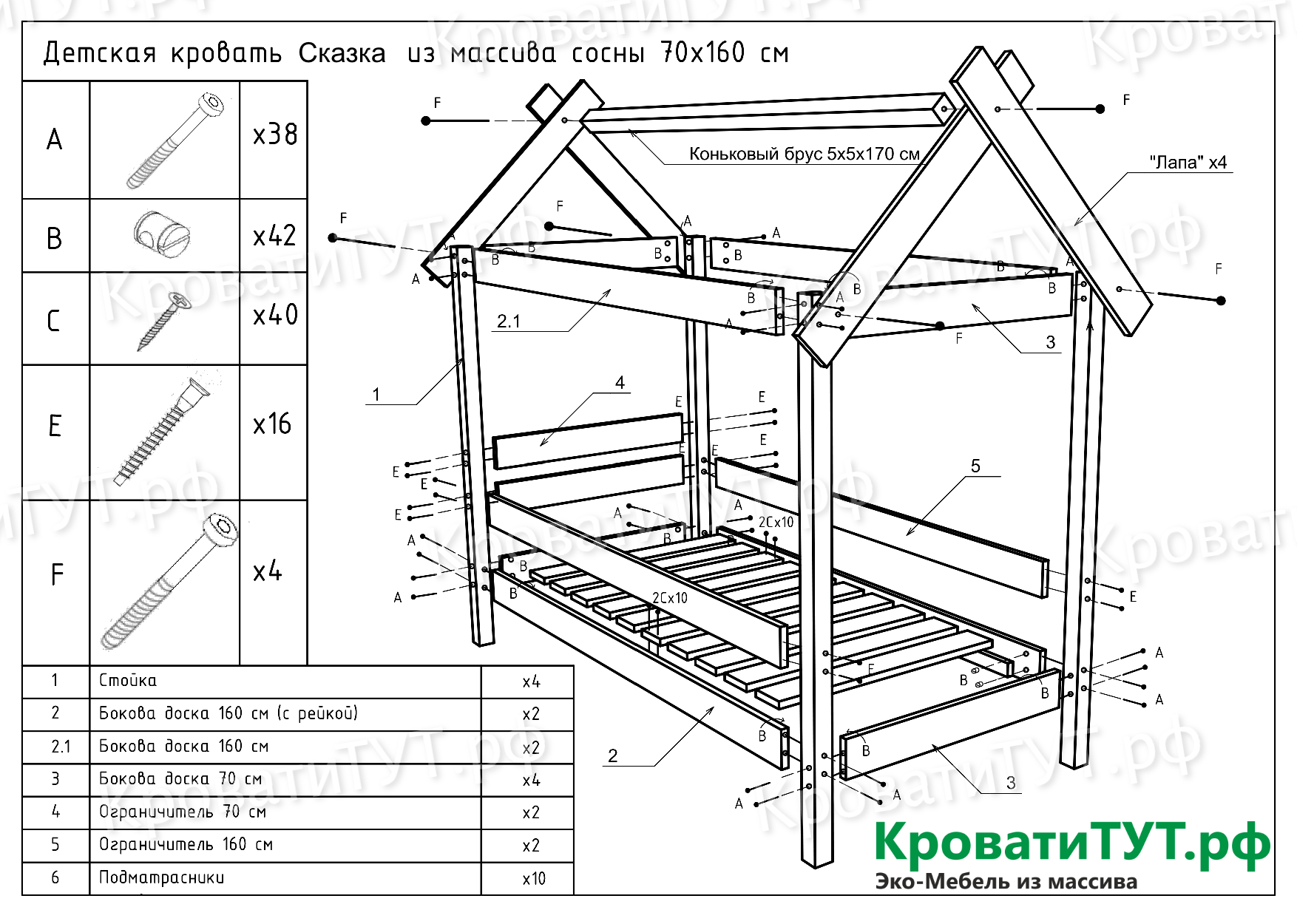 Схема сборки двухъярусной кровати домик