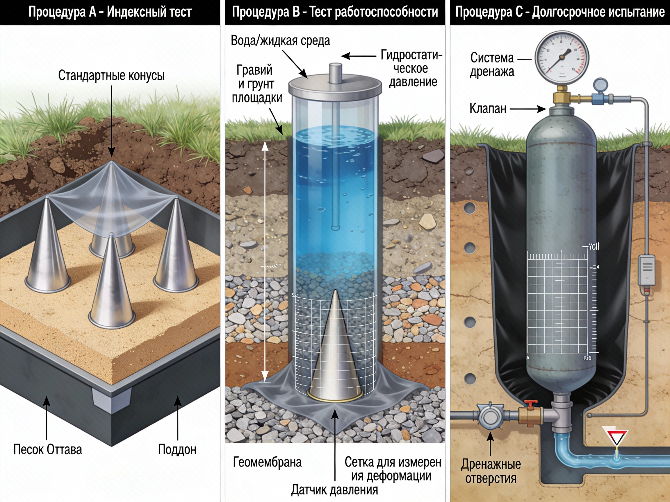 ASTM D5514 - Три процедуры тестирования от индексного теста (А) к оценке работоспособности (В и С) ASTM D5514 - Три процедуры тестирования от индексного теста (А) к оценке работоспособности (В и С)