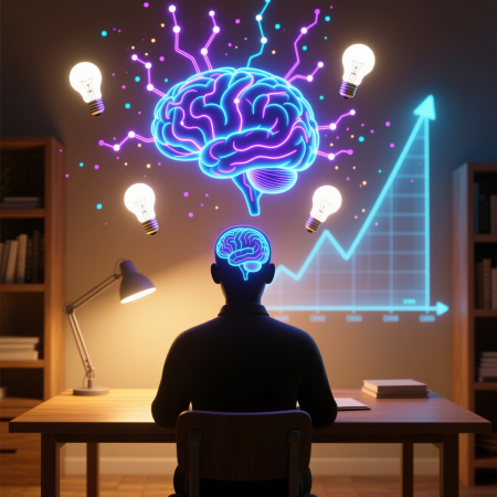 <img src="iq-development-2026.jpg" alt="Brain development and intelligence growth through neural network visualization with glowing ideas">