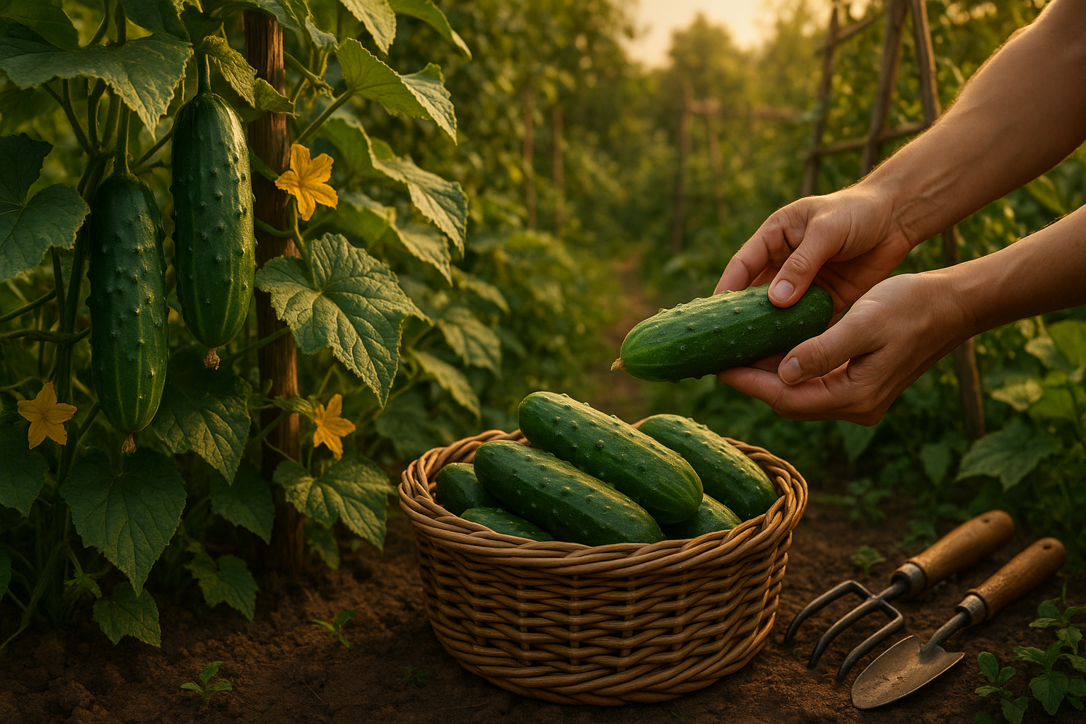 Огурцы в теплице после всходов — здоровые растения на грядке