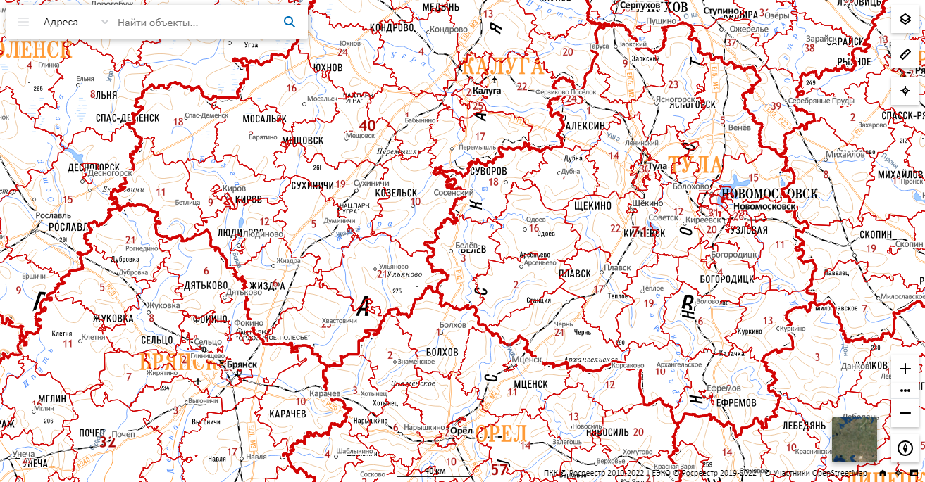 Публичная кадастровая карта Росреестра Тульской области