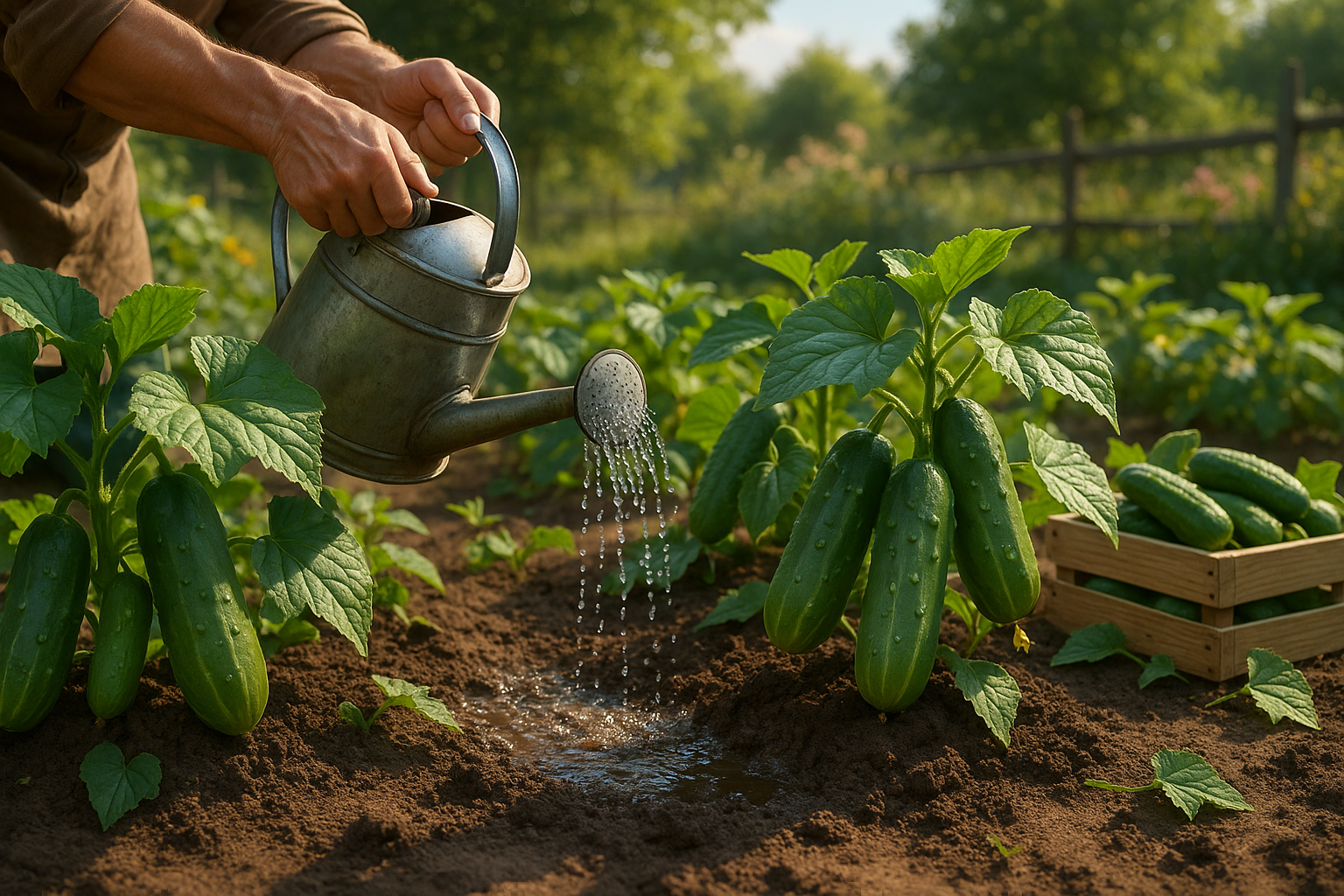 Грядка с огурцами в открытом грунте