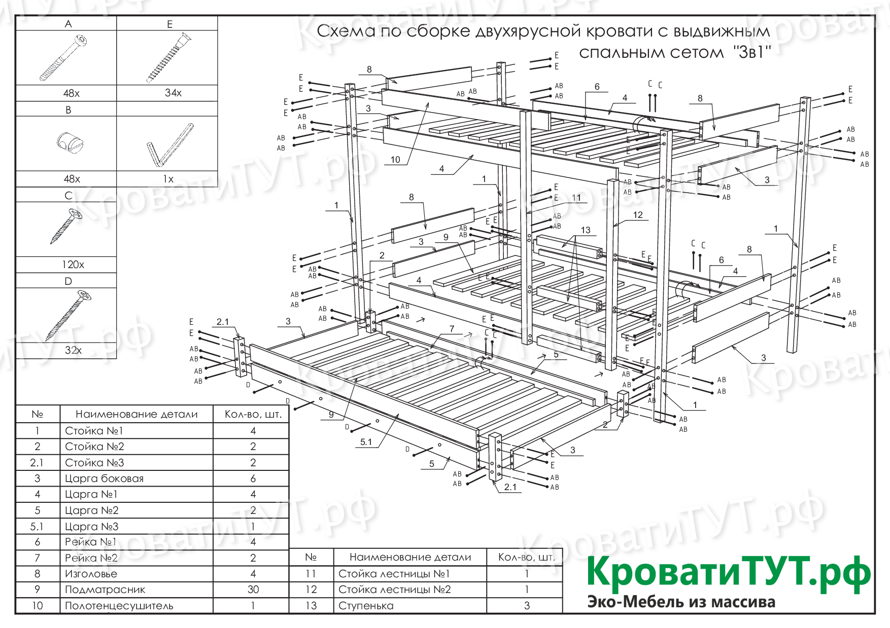 Схема сборки двухъярусной кровати домик