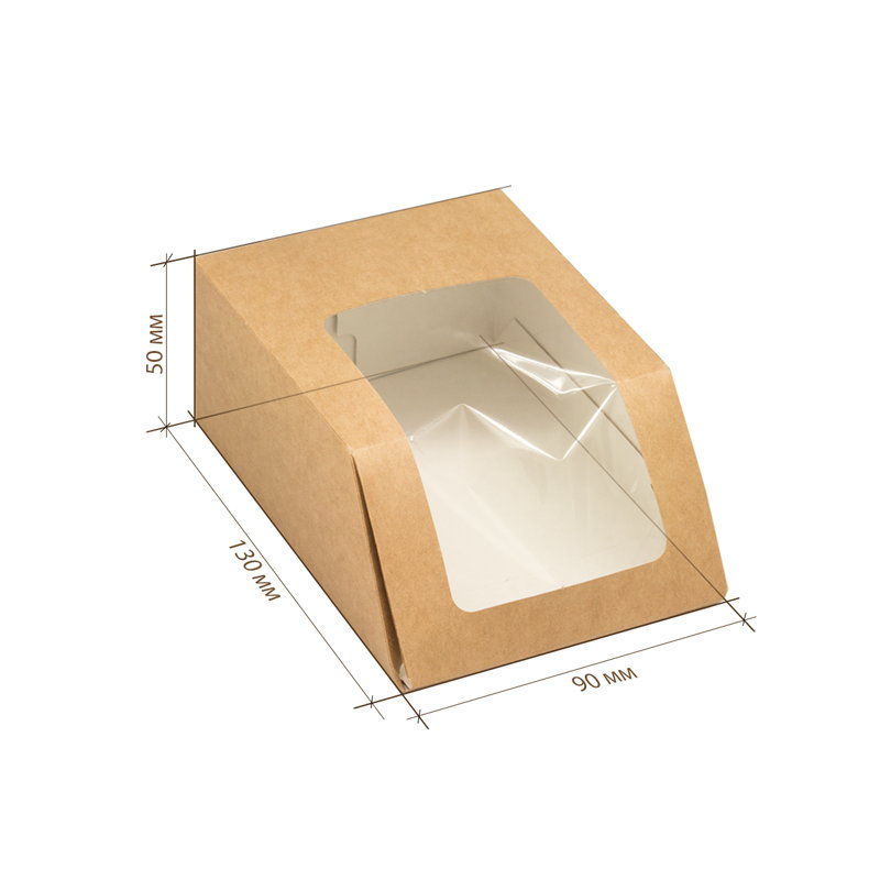 Крафтовая коробочка с фронтальным окошком 130х90х50 мм