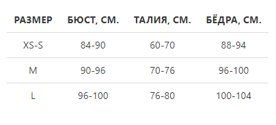 Таблица размеров 5 Senses