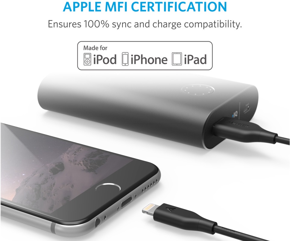 Anker PowerLine cable Lightning - Кевларовый кабель для синхронизации Apple iPhone, iPad и iPod с разъёмом Lightning.