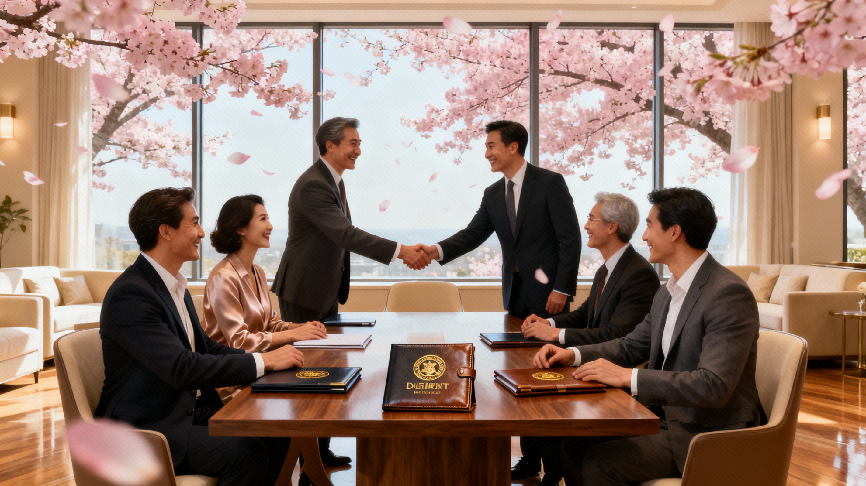 <img src="tokyo-premium-lounge.jpg" alt="Tokyo luxury business lounge cherry blossoms client folders">