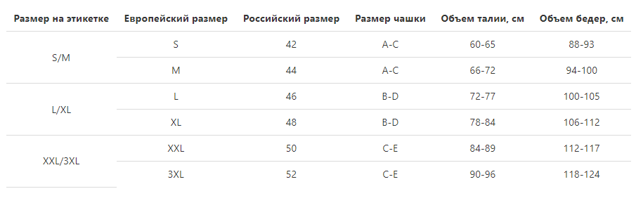 Таблица размеров Casmir