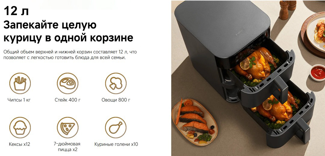 Аэрогриль Xiaomi Smart Double Stack Air Fryer 12L MAF-DS1201-описание-4.jpg