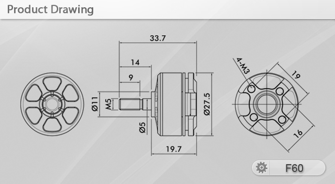 Чертёж мотора T-Motor F60 KV2200 v2.0