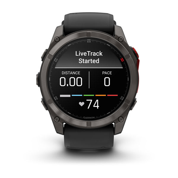 Умные часы Garmin Fenix 8 PRO, 51 мм, MicroLED, Sapphire, Carbon Gray DLC Titanium with Black/Pebble Gray Silicone Band, официальный ракурс 8