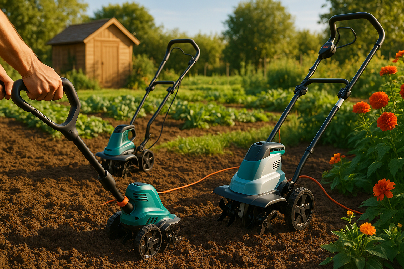 Лучший электрический культиватор для дачи 2025 года на зелёном участке с землей
