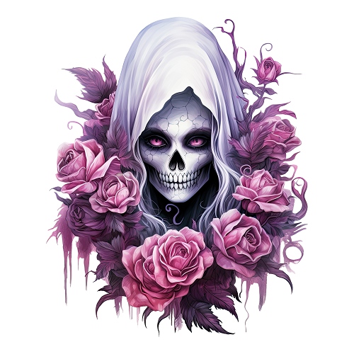 Принт с черепом и бутонами роз