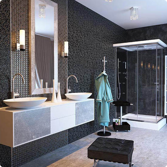 Черная мозаика в интерьере ванной комнаты
