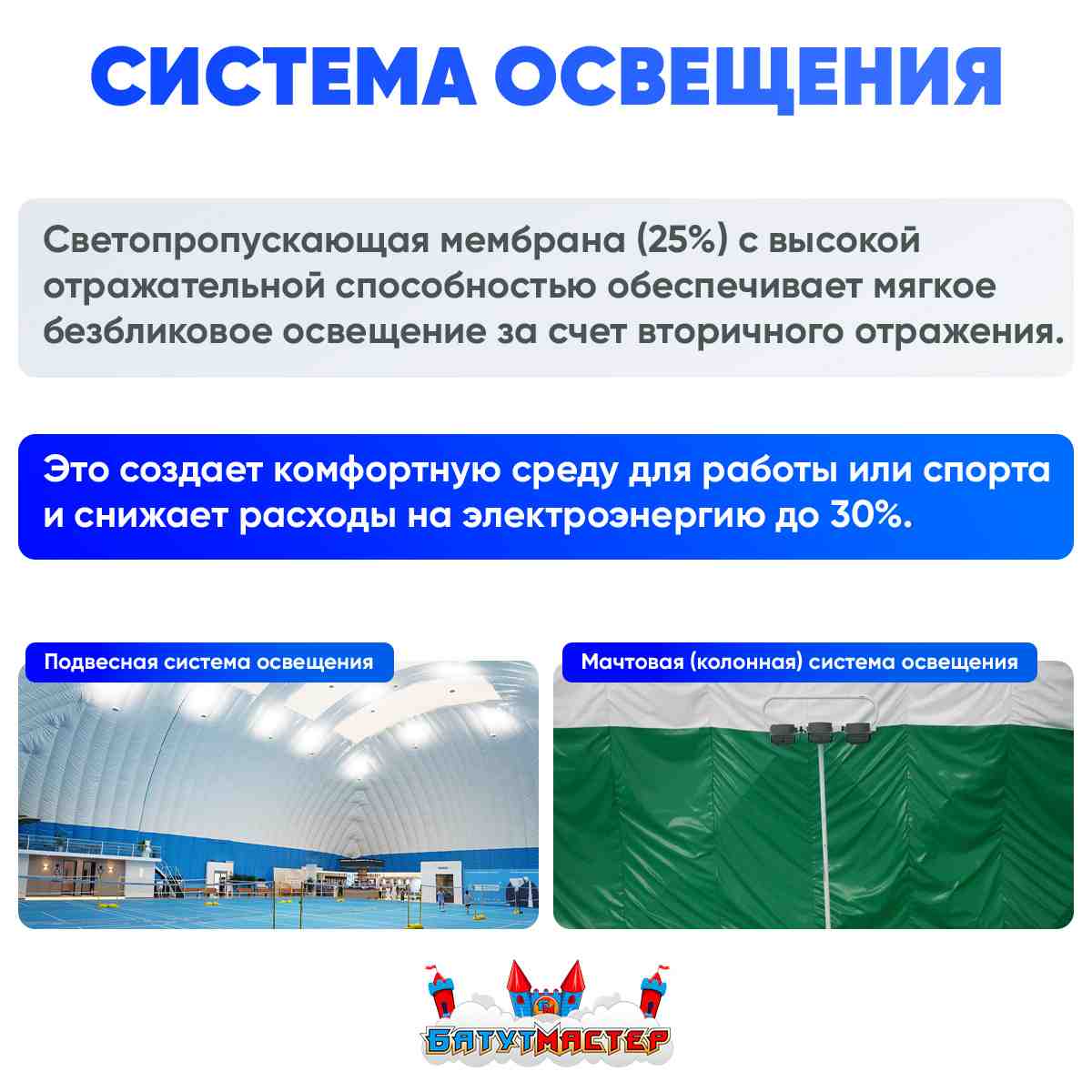 Освещение воздушно-опорных куполов