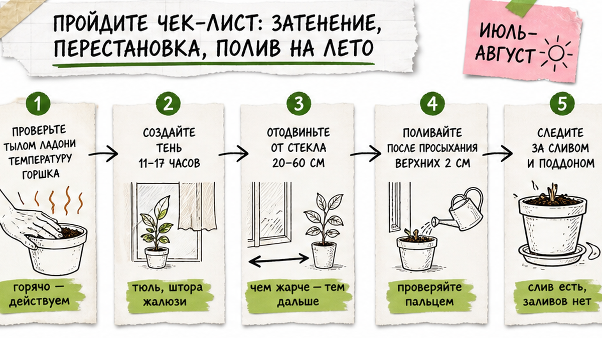Схема: притенение и полив растений летом