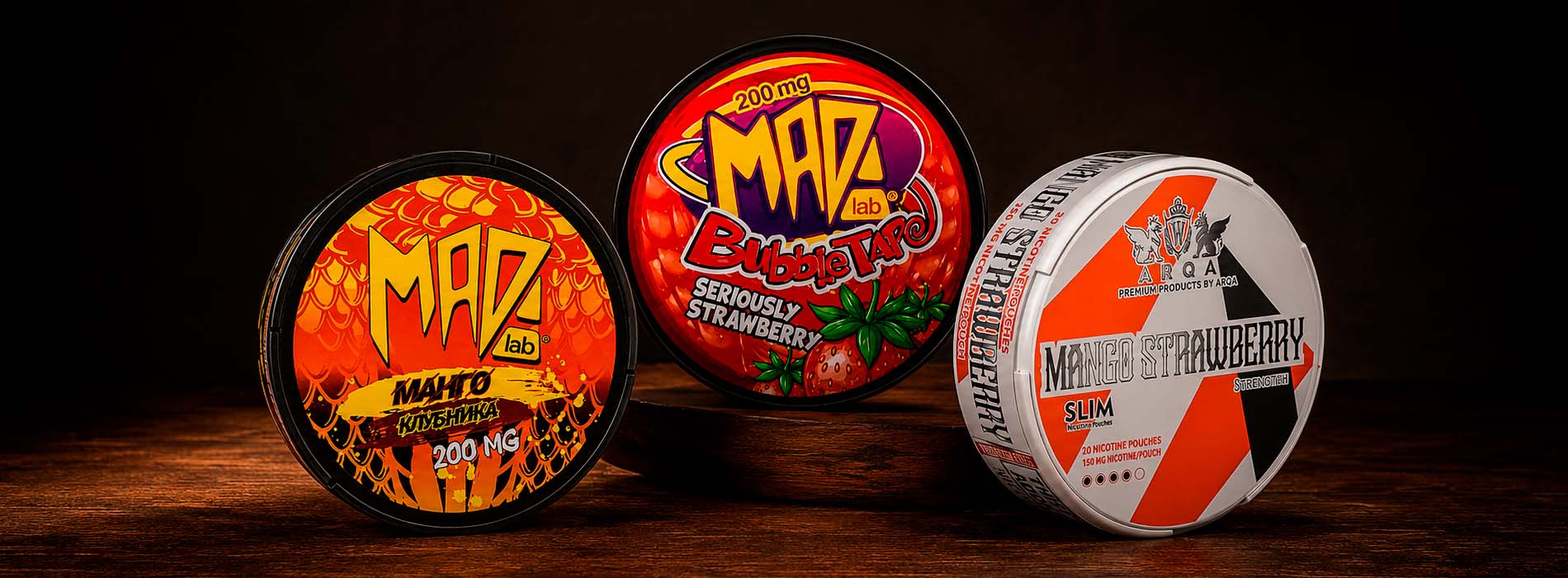 Позиции MAD и ARQA со вкусом манго и клубники Позиции MAD и ARQA со вкусом манго и клубники
