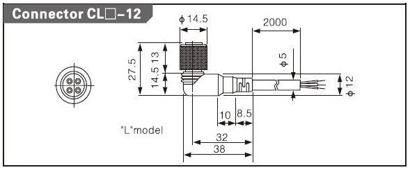 Разъём CL3-12  PNP With LED  Angle 2m length