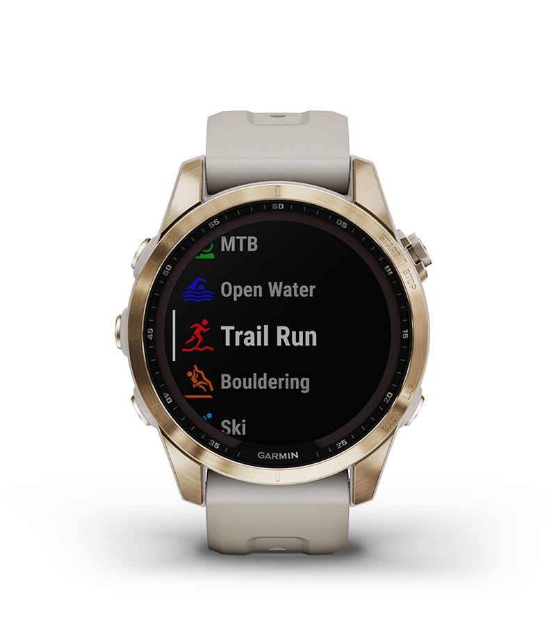 Умные часы Garmin Fenix 7S Sapphire Solar титановый кремово-золотой с светло-песочным силиконовым ремешком: ВСТРОЕННЫЕ СПОРТИВНЫЕ ПРОФИЛИ