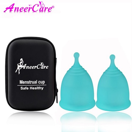 Набор менструальных чаш AneerCare, синий, хвостик шар 