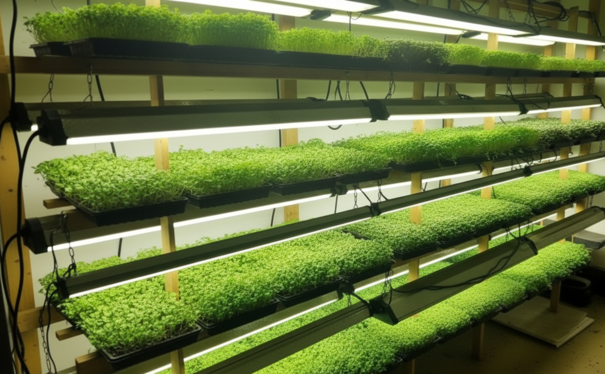 Гидропонная установка с освещением дома Домашняя гидропонная установка на стеллажах, микрозелень, лампы
